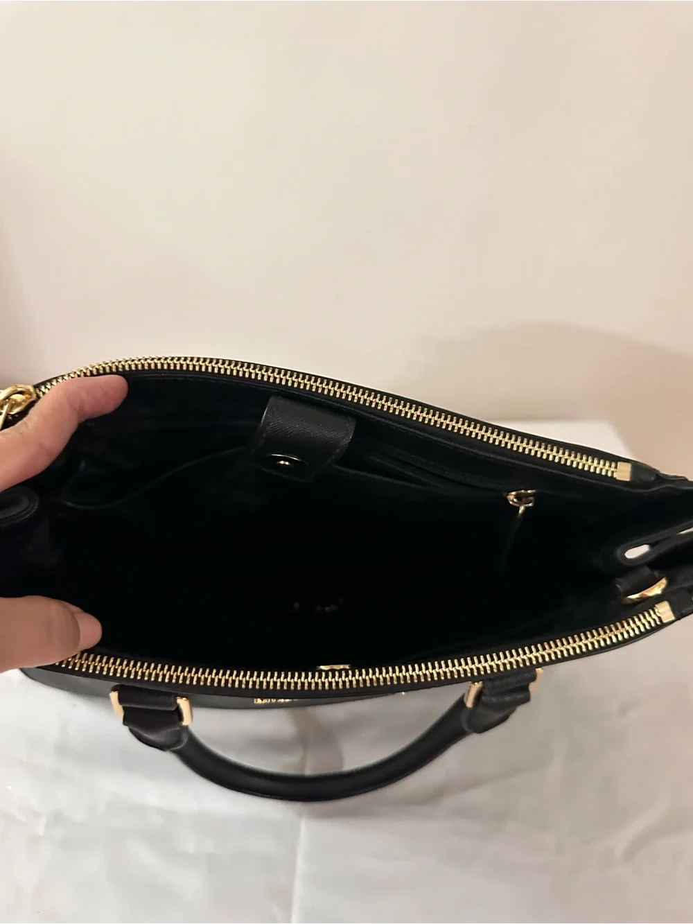 Michael Kors Black Leather Top-Handle Satchel with Gold Hardware